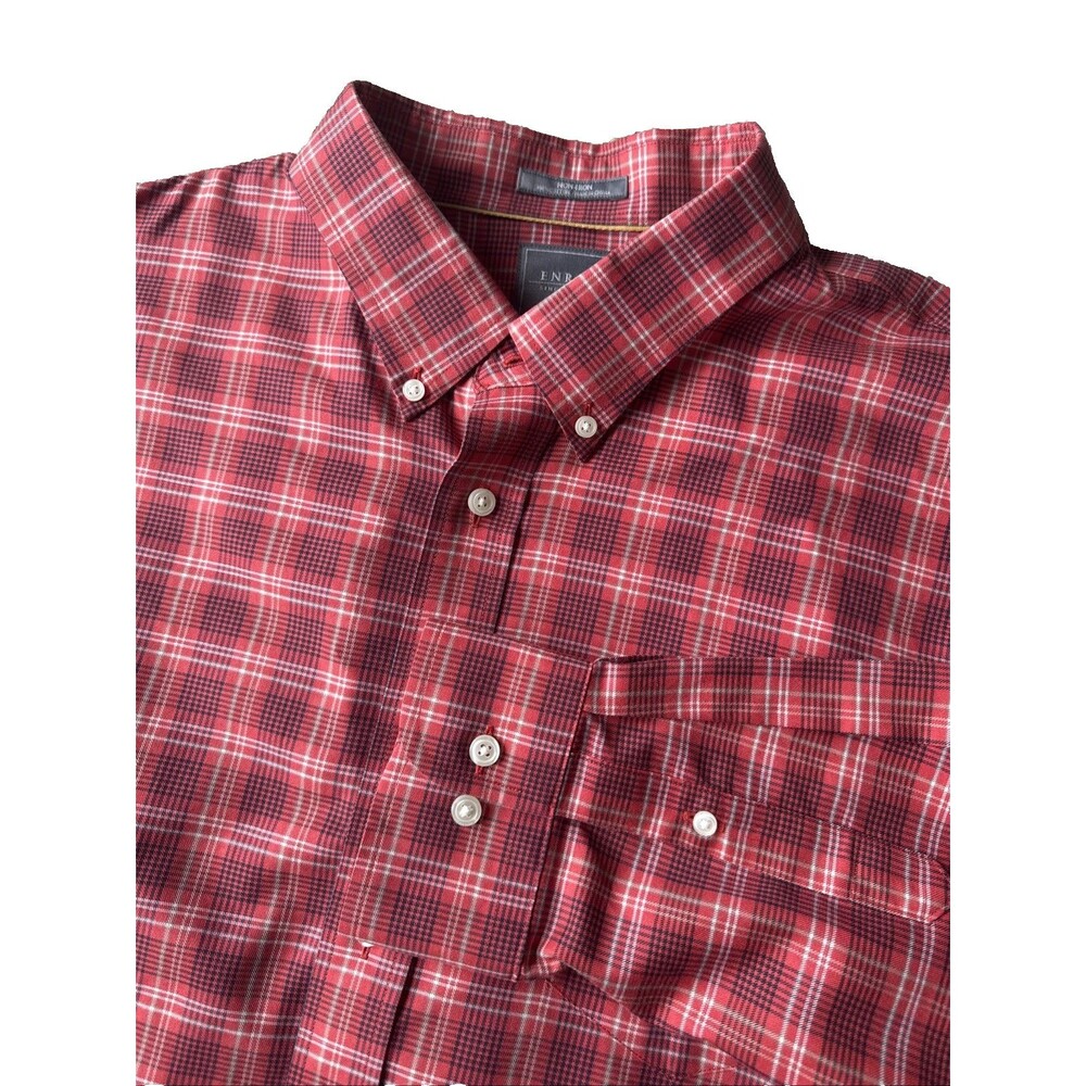 Enro Dress Shirt Mens XXL Mens Red Plaid Non Iron 100% Cotton Long Sleeve